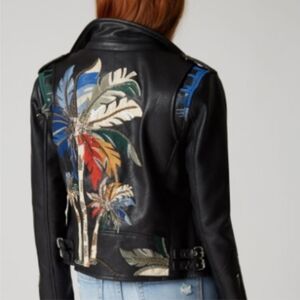 Blank NYC Vegan Leather Palm Tree Embroider Jacket XS